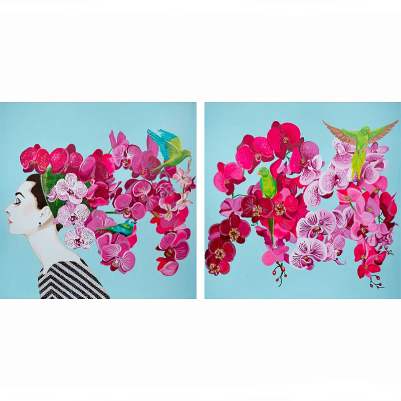Картина Audrey Diptych With Orchids and Parrots Мульти Картина Audrey Diptych With Orchids and Parrots Мульти в Орле | Loft Concept