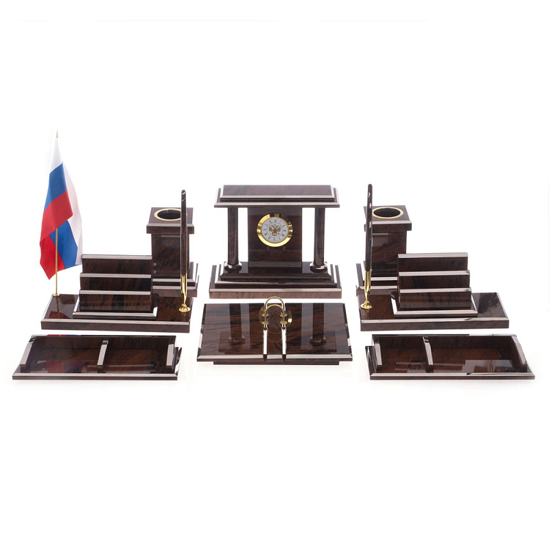 Настольный письменный набор из природного камня обсидиана Team leader Коричневый Бронза в Орле | Loft Concept 