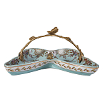 Блюдо из голубого фарфора с бронзовой ручкой в виде ветки Blue Garden варинант исполнения - 2 | Loft Concept в Орле