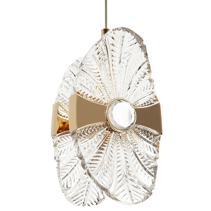 Подвесной светильник из хрусталя Fleuretta Crystal Gold Hanging Lamp Прозрачное Стекло Золотой в Орле | Loft Concept 