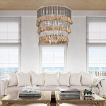 Люстра трехъярусная с декором из круглых деревянных бусин с кисточками Gray Brown Wooden Beads Chandelier варинант исполнения - 5 | Loft Concept в Орле