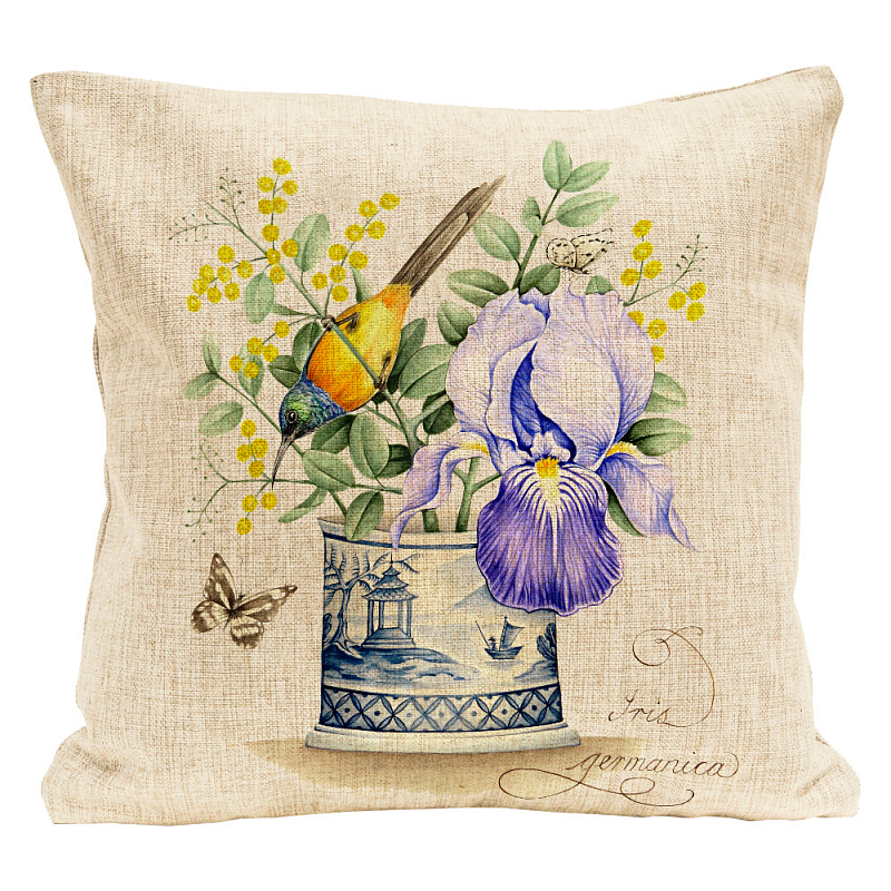 Декоративная подушка Blue Iris Pillow Мульти Бежевый Декоративная подушка Blue Iris Pillow Мульти Бежевый в Орле | Loft Concept