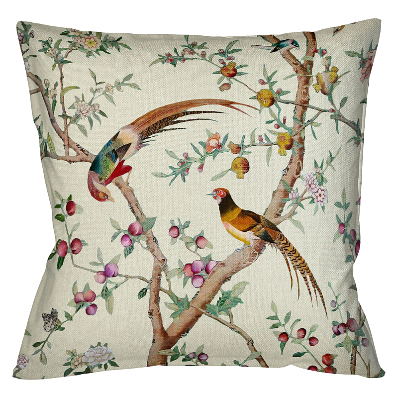 Подушка декоративная с изображением птиц в саду Beige Chinoiserie Birds in the Peach Orchard Cushion Мульти Бежевый Подушка декоративная с изображением птиц в саду Beige Chinoiserie Birds in the Peach Orchard Cushion Мульти Бежевый в Орле | Loft Concept