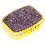 Таблетница карманная прямоугольная с 2-мя отделениями с зеркалом и накладкой из натурального камня Флюорит Gold Stone Pillboxes варинант исполнения - 1 | Loft Concept в Орле