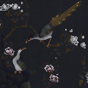 Обои шинуазри Japanese Garden Original colourway on Pitch India tea paper