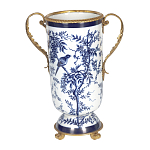 Ваза с бронзовыми ручками и синим цветочным узором Blue & White Ornament варинант исполнения - 1 | Loft Concept в Орле