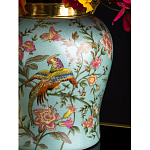 Ваза округлой формы из фарфора с рисунком и бронзовой крышкой Turquoise Blooming Garden варинант исполнения - 3 | Loft Concept в Орле