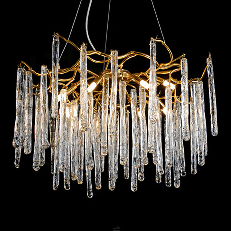 Люстра на подвесе с каркасом из металла и прозрачными подвесками из стекла Droplet Chandelier Золотой Прозрачный Люстра на подвесе с каркасом из металла и прозрачными подвесками из стекла Droplet Chandelier Золотой Прозрачный в Орле | Loft Concept