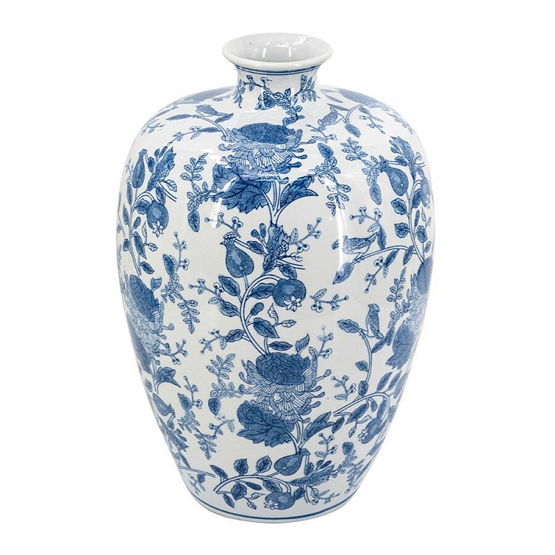 Ваза фарфоровая с узким горлышком и синими цветочными мотивами Independence Голубой Белый в Орле | Loft Concept 