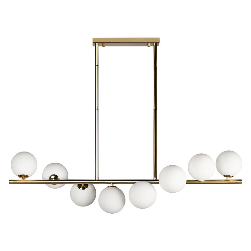 Люстра на штанге с 8-ю белыми шарообразными плафонами Bubble Chandelier Белый Золотой Люстра на штанге с 8-ю белыми шарообразными плафонами Bubble Chandelier Белый Золотой в Орле | Loft Concept