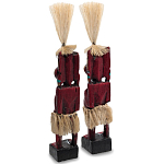 Комплект из 2-х деревянных статуэток Asmat Straw Headdress Statuettes Red Tattoo варинант исполнения - 2 | Loft Concept в Орле