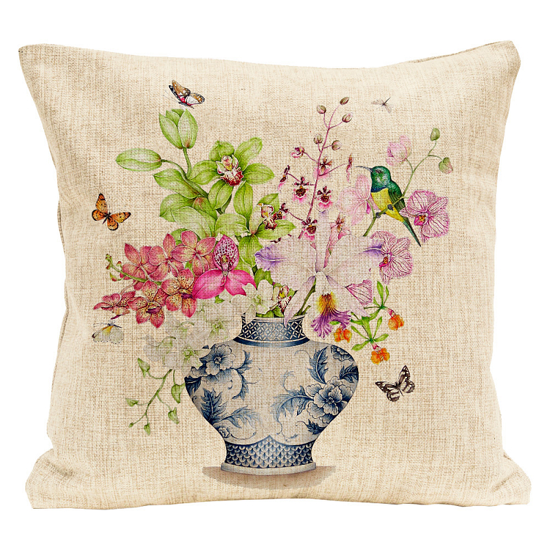 Декоративная подушка Orchids and Iris Pillow Мульти Бежевый Декоративная подушка Orchids and Iris Pillow Мульти Бежевый в Орле | Loft Concept
