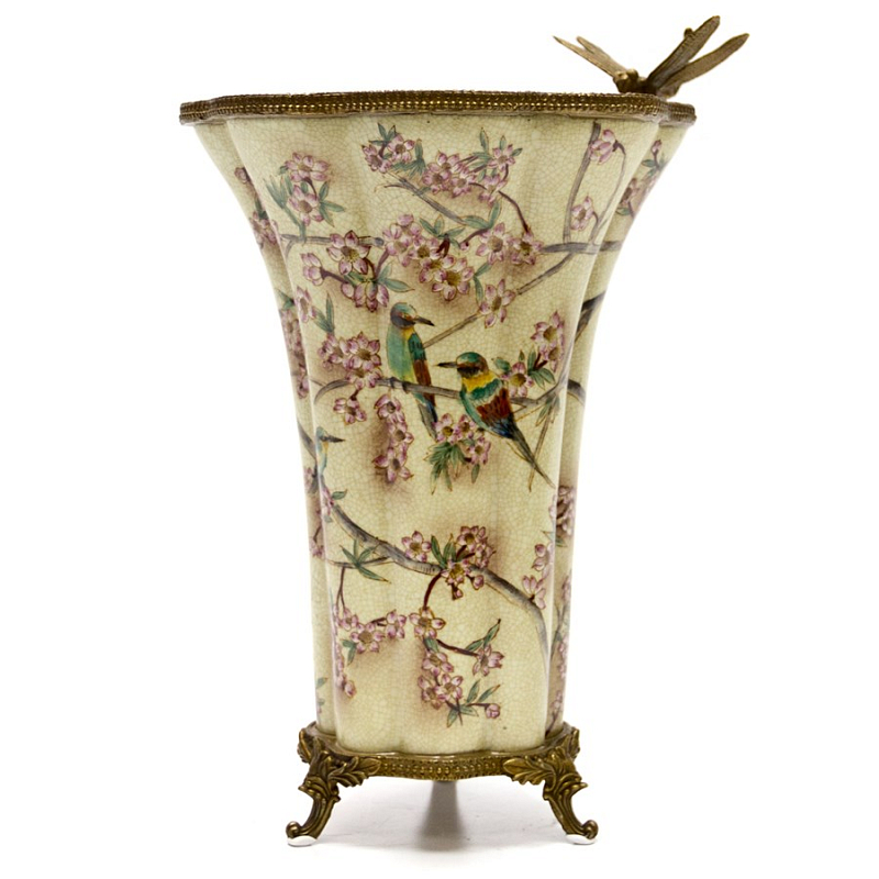 Фарфоровая ваза Vase Birds in Sakura Бежевый Бронза Фарфоровая ваза Vase Birds in Sakura Бежевый Бронза в Орле | Loft Concept