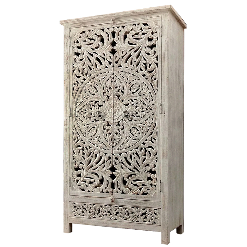 Шкаф с орнаментом ручная резьба из дерева Indian Antique Furniture  Серый в Орле | Loft Concept 