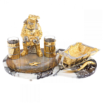 Икорница со стопками с декором "Рыбак с санями" с гравировкой на подставке из натуральных камней Агат Мрамор Decorative Cavair Dishes варинант исполнения - 1 | Loft Concept в Орле