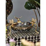 Блюдо черного цвета из фрафора на бронзовых ножках в виде стрекоз Eden Garden варинант исполнения - 3 | Loft Concept в Орле