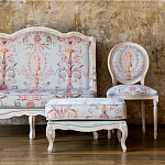 Мягкая банкетка из массива бука серая с растительным орнаментом Raffael Grey Floral Banquette варинант исполнения - 7 | Loft Concept в Орле