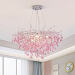 Люстра серебрянная с розовыми стеклянными подвесками в форме капель FAIRYTREE Light варинант исполнения - 1 | Loft Concept в Орле