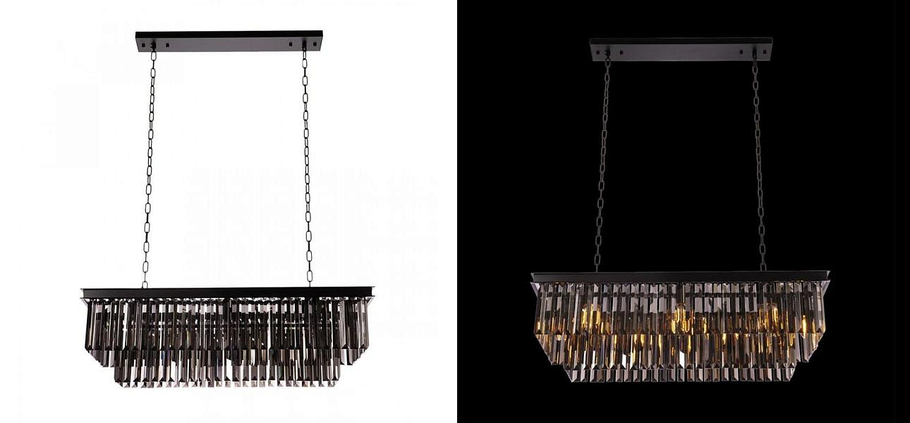 Прямоугольная Люстра RH 1920s Odeon Black iron Серое Стекло Длина 80 см Прямоугольная Люстра RH 1920s Odeon Black iron Серое Стекло Длина 80 см - Loft-Concept в Орле