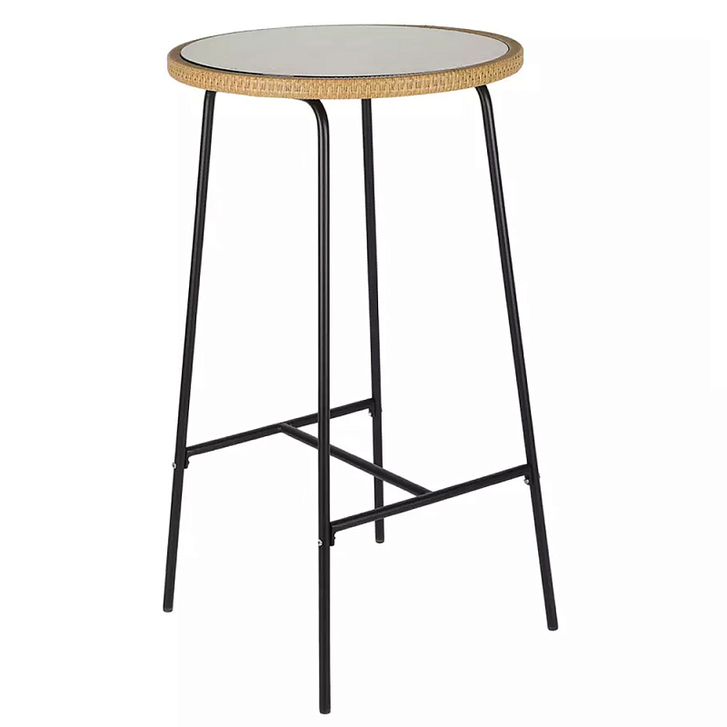 Барный столик с круглой плетеной столешницей Wicker Table Top Черный Бежевый Барный столик с круглой плетеной столешницей Wicker Table Top Черный Бежевый в Орле | Loft Concept