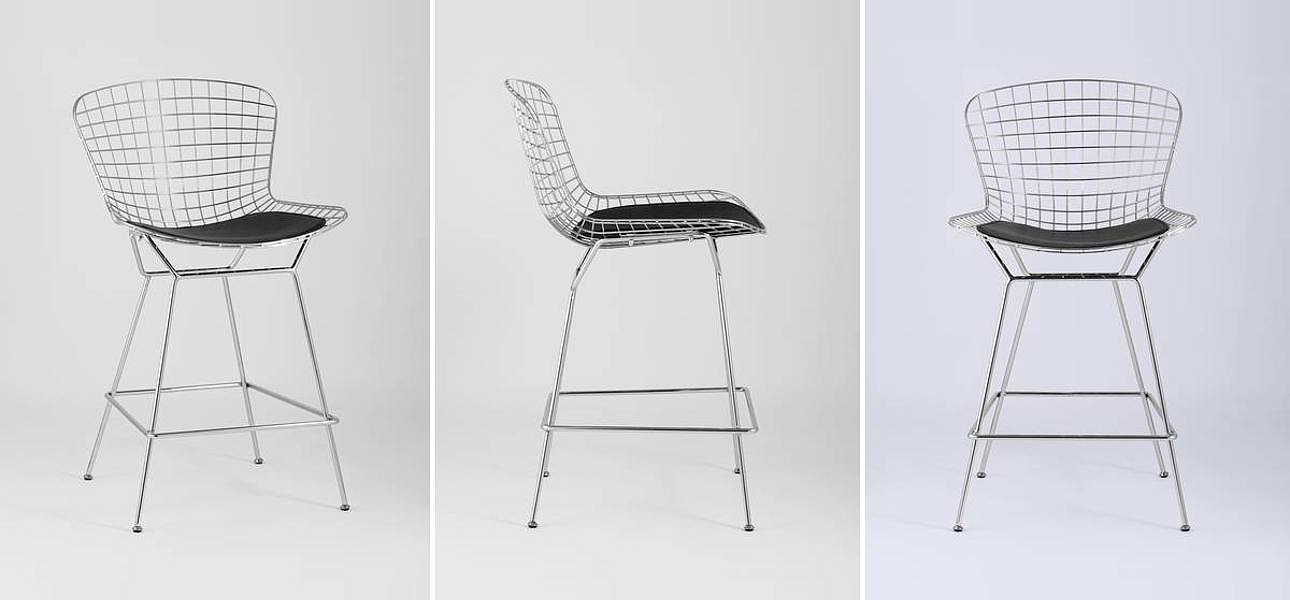 Полубарный стул Bertoia Barstool Хромированный с Черной подушкой Полубарный стул Bertoia Barstool Хромированный с Черной подушкой - Loft-Concept в Орле