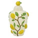 Ваза с крышкой кремового цвета и объемным рисунком лимонов и листьев Lemon Delight варинант исполнения - 1 | Loft Concept в Орле