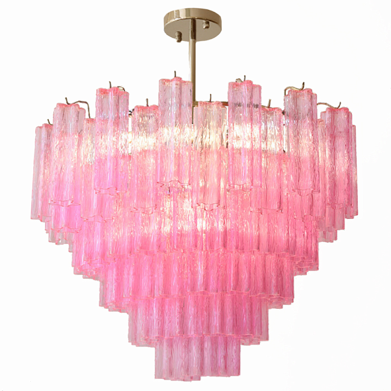 Элитная Люстра Textured Glass Pink Chandelier Ярко Розовое стекло Розовый Золотой в Орле | Loft Concept 