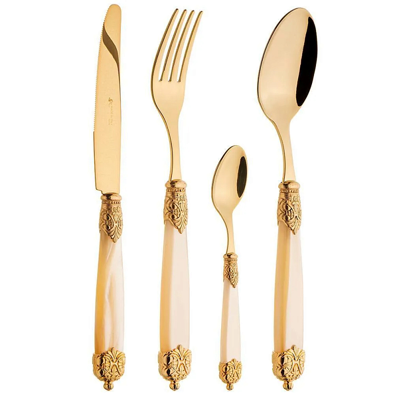 Набор столовых приборов на 6 персон 24 предмета Gorgeous Cutlery Золотой Бежевый Зеленый Набор столовых приборов на 6 персон 24 предмета Gorgeous Cutlery Золотой Бежевый Зеленый в Орле | Loft Concept