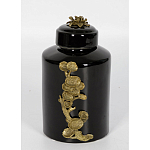 Банка с крышкой из фарфора с бронзовым цветочным элементом Eden Garden варинант исполнения - 3 | Loft Concept в Орле