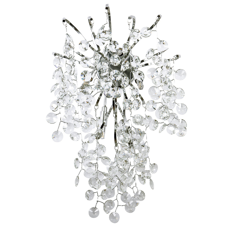 Бра с хрустальными подвесками на металлических ветках Fairytree Light Silver Wall Lamp Прозрачное Стекло Серебряный в Орле | Loft Concept 