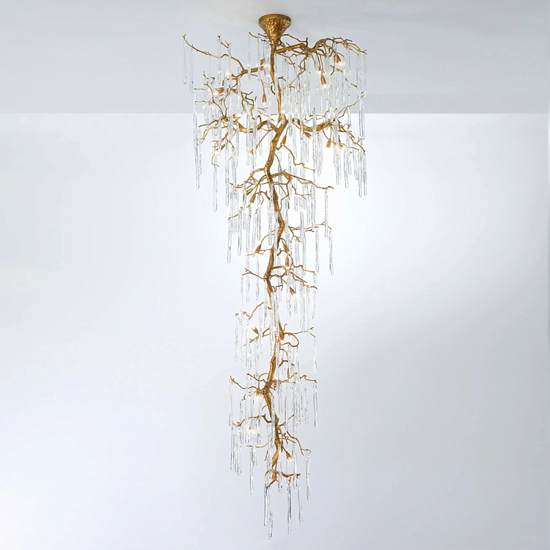 Люстра большая каскадная с прозрачными подвесками в форме капель Droplet Chandelier Золотой Прозрачный Люстра большая каскадная с прозрачными подвесками в форме капель Droplet Chandelier Золотой Прозрачный в Орле | Loft Concept