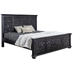 Двуспальная кровать из массива манго с резьбой Vega Grey Mango Bed варинант исполнения - 1 | Loft Concept в Орле