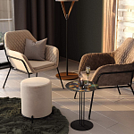 Банкетка круглая бежевый велюр на 4-х металлических ножках черного цвета SANJAY варинант исполнения - 5 | Loft Concept в Орле