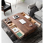 Кофейный стол из массива дерева с выдвижными ящиками Coffee Walnut Table варинант исполнения - 2 | Loft Concept в Орле
