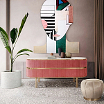 Дизайнерский комод овальный с розовой бархатной обивкой Edith варинант исполнения - 4 | Loft Concept в Орле