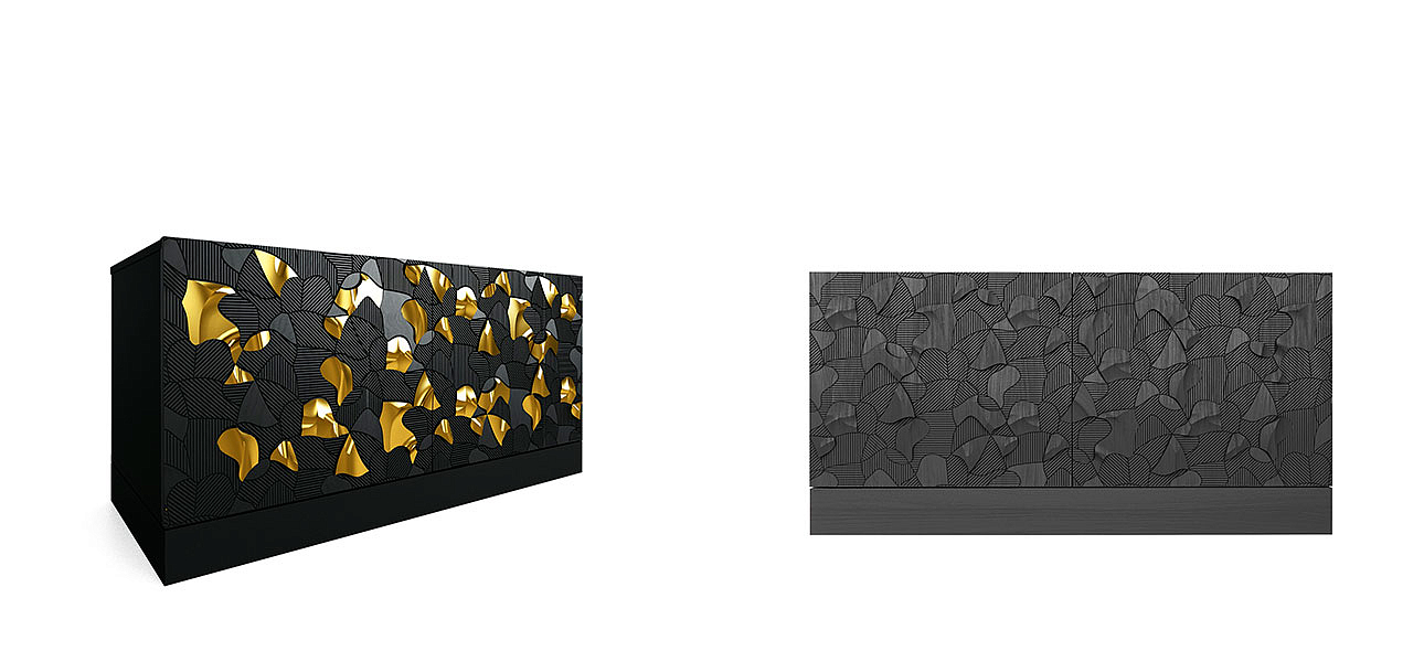 Комод малый инкрустированный золотым орнаментом Wooden Petals Gold Комод малый инкрустированный золотым орнаментом Wooden Petals Gold - Loft-Concept в Орле