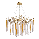 Люстра подвесная золотого цвета с разветвленными ветвями и прозрачными стеклянными подвесками Droplet Chandelier варинант исполнения - 2 | Loft Concept в Орле