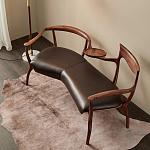 Кушетка с деревянным каркасом и сиденьем из коричневой натуральной кожи Moon Walnut Furniture варинант исполнения - 7 | Loft Concept в Орле