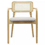 Стул обеденный с мягким сиденьем и спинкой из плетеного ротанга Wood and Textile Chair варинант исполнения - 1 | Loft Concept в Орле