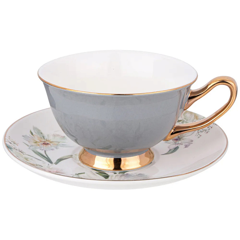 Чайная пара из фарфора 200 мл Grey Tea Porcelain Set Белый Золотой Серый Чайная пара из фарфора 200 мл Grey Tea Porcelain Set Белый Золотой Серый в Орле | Loft Concept