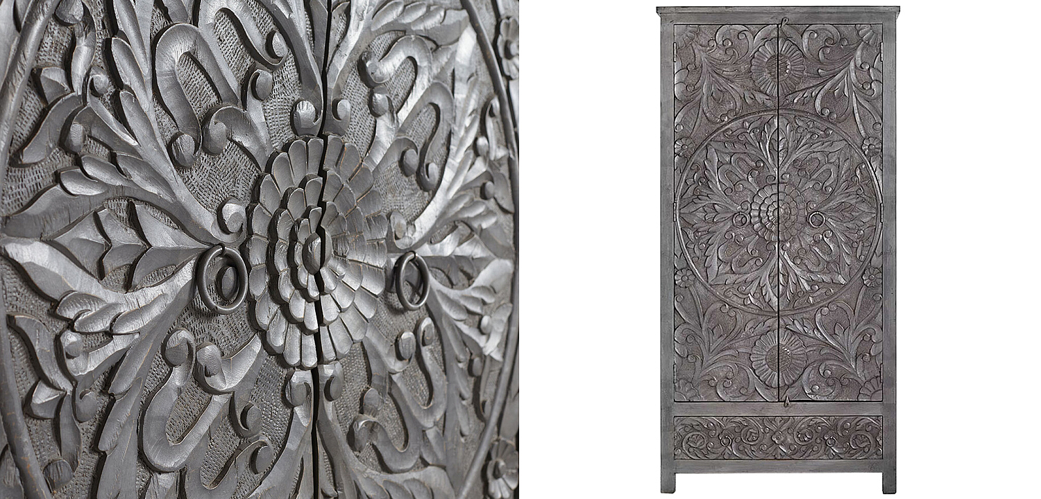 Шкаф Indian Antique White Furniture Cupboard Devan серый Шкаф Indian Antique White Furniture Cupboard Devan серый - Loft-Concept в Орле