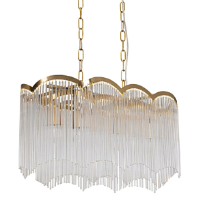 Люстра прямоугольная на цепях с прозрачными трубками и волнистым краем Nembus