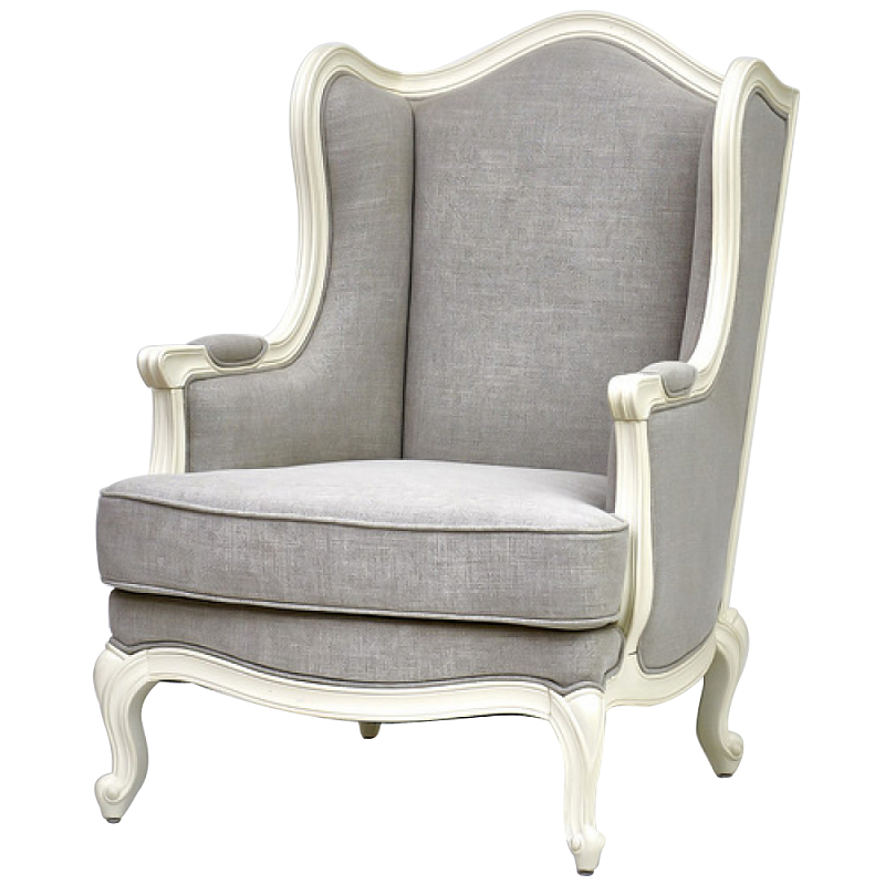 Деревянное кресло в стиле прованс с высокой спинкой Ilbert Grey Armchair Серый Бежевый Деревянное кресло в стиле прованс с высокой спинкой Ilbert Grey Armchair Серый Бежевый в Орле | Loft Concept