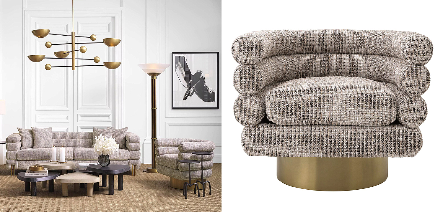 Кресло Eichholtz Swivel Chair Maguire Бежево-серый Латунь Кресло Eichholtz Swivel Chair Maguire Бежево-серый Латунь - Loft-Concept в Орле