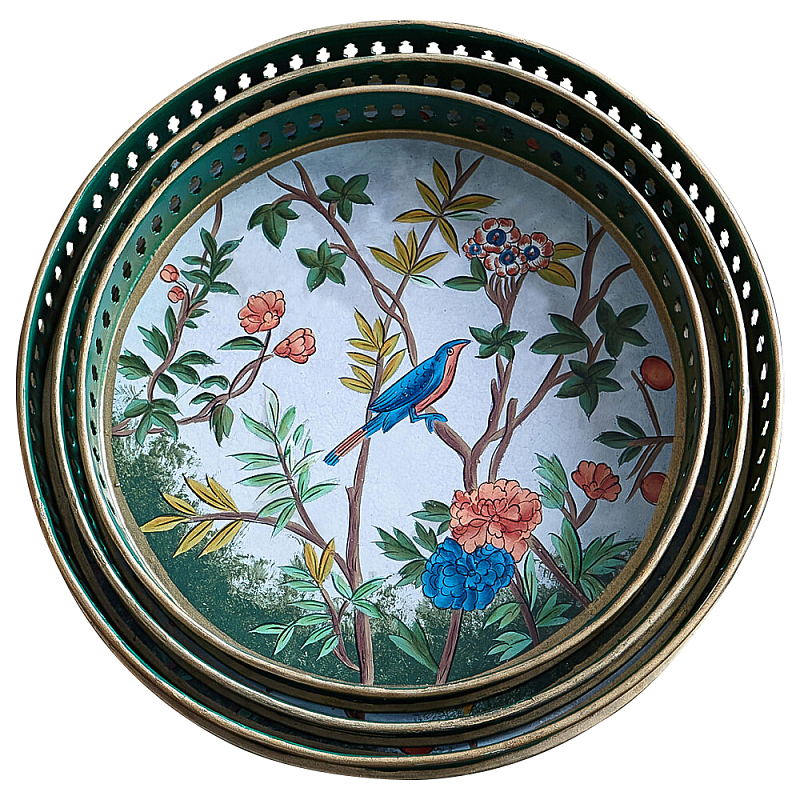 Комплект из 3-х подносов из металла в стиле Шинуазри Chinoiserie Flower Мульти Комплект из 3-х подносов из металла в стиле Шинуазри Chinoiserie Flower Мульти в Орле | Loft Concept