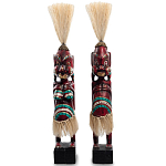 Комплект из 2-х деревянных статуэток Asmat Straw Headdress Statuettes Red Turquoise Tattoo варинант исполнения - 4 | Loft Concept в Орле
