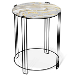 Стол журнальный круглый с серой столешницей из стекла на 4-х черных ножках Gray and Gold Marble варинант исполнения - 1 | Loft Concept в Орле