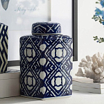 Ваза прямоугольной формы с крышкой и геометрическим узором в сине-белых цветах Blue & White Ornament  варинант исполнения - 3 | Loft Concept в Орле