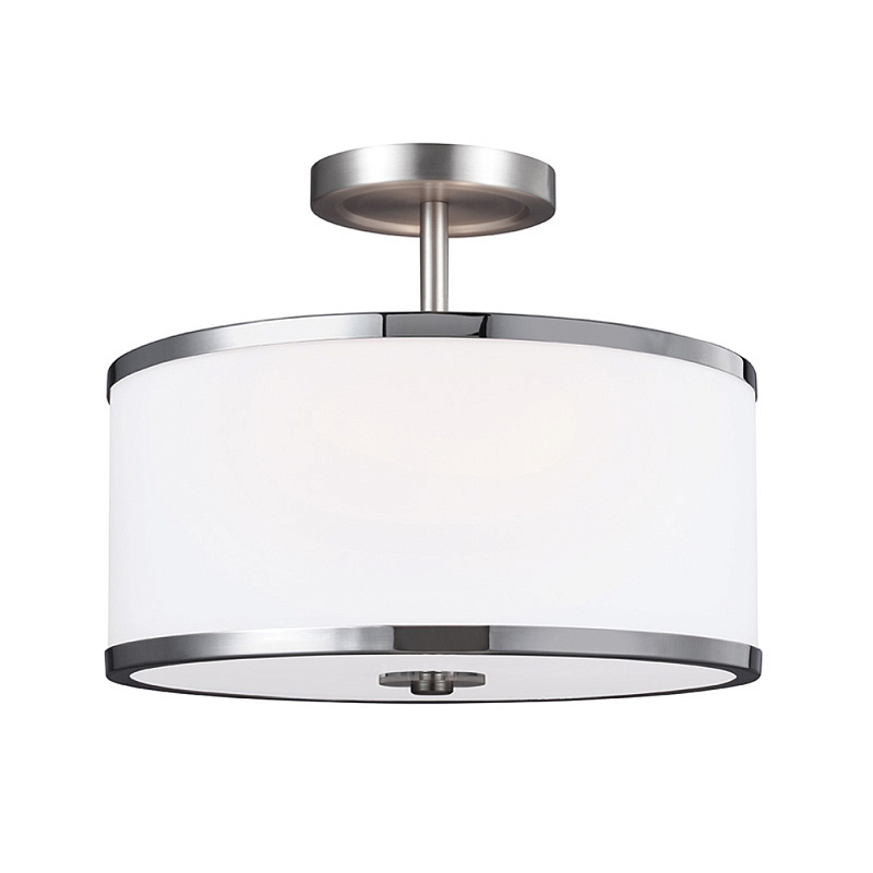 Потолочный светильник с цилиндрическим плафоомн из опалового матового стекла с металлическим обручем Feiss Никель Белый Хром в Орле | Loft Concept 