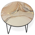 Стол журнальный с круглой столешницей из стекла на 3-х черных ножках Beige Marble варинант исполнения - 2 | Loft Concept в Орле